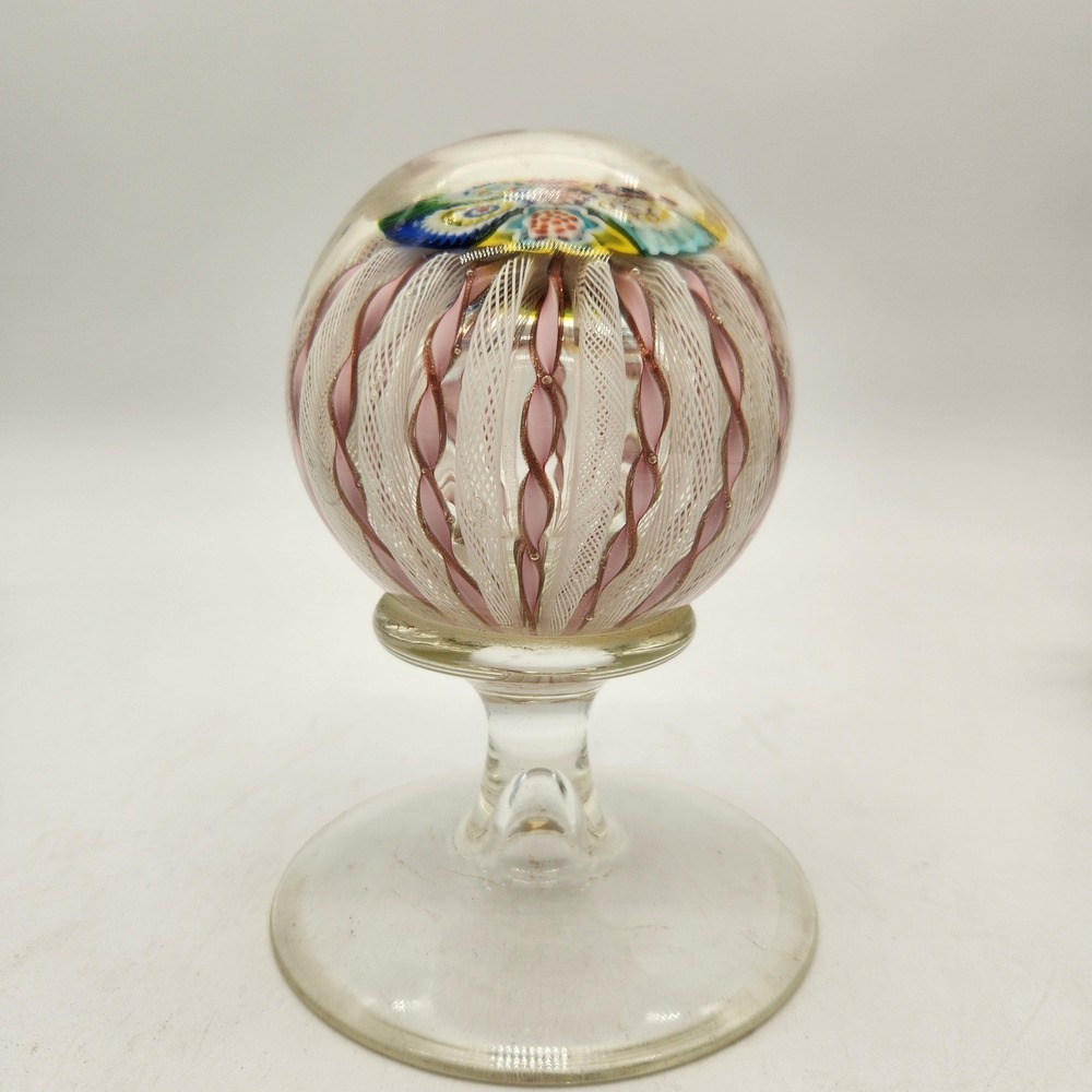 Vintage MCM Fratelli Toso Murano Millefiori Crown Zanfirico Paperweight Pedestal